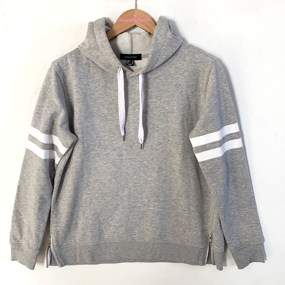 Atmosphere gray long sleeve hoodie‎ sweatshirt with bottom side zippers, Size 10